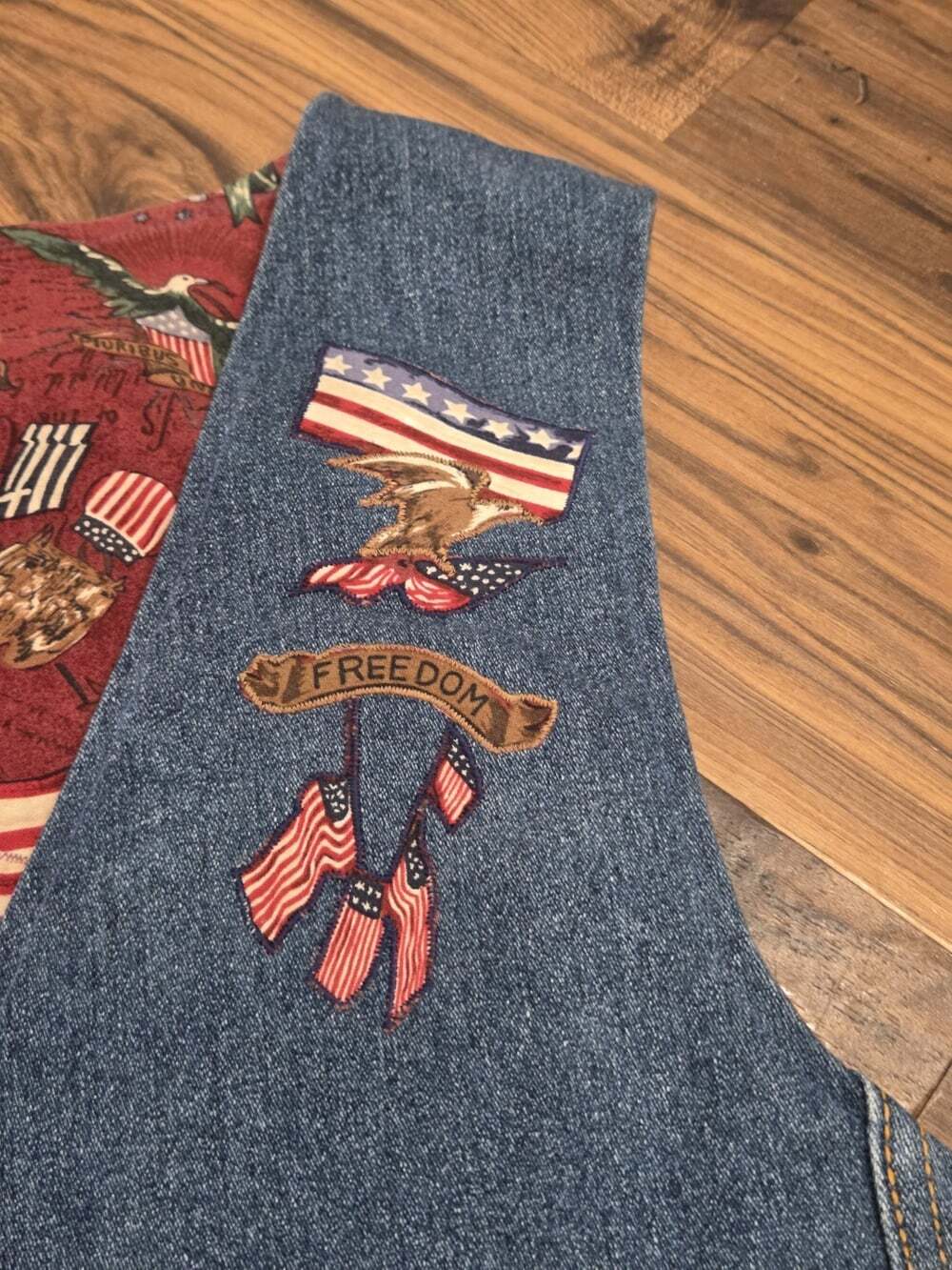 Vintage 90s Arizona Jean Co Denim Vest Patriotic Americana Eagle Flag Quilted M - Picture 4 of 11